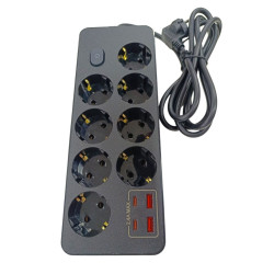 Hi1846 Подовжувач No EU03 2м/8гнізд, 2USB+2Type-C, 2500 кнопка (30pcs)