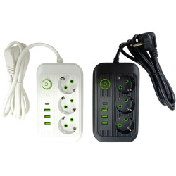 Hi1423 Підовжувач No F01 5U 2м/3гнізда+3USB+1Type-C 2500W кнопка (60pcs)