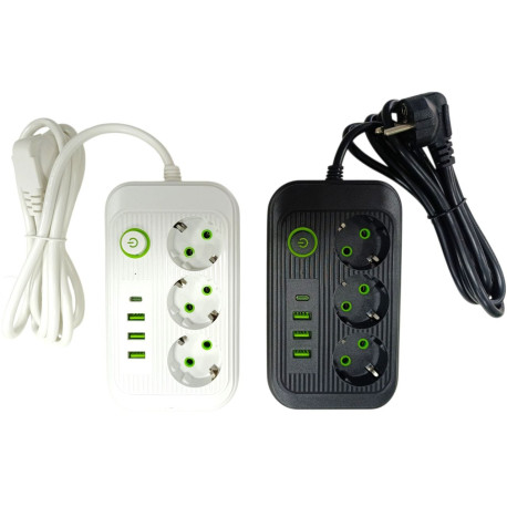 Hi1423 Підовжувач No F01 5U 2м/3гнізда+3USB+1Type-C 2500W кнопка (60pcs)